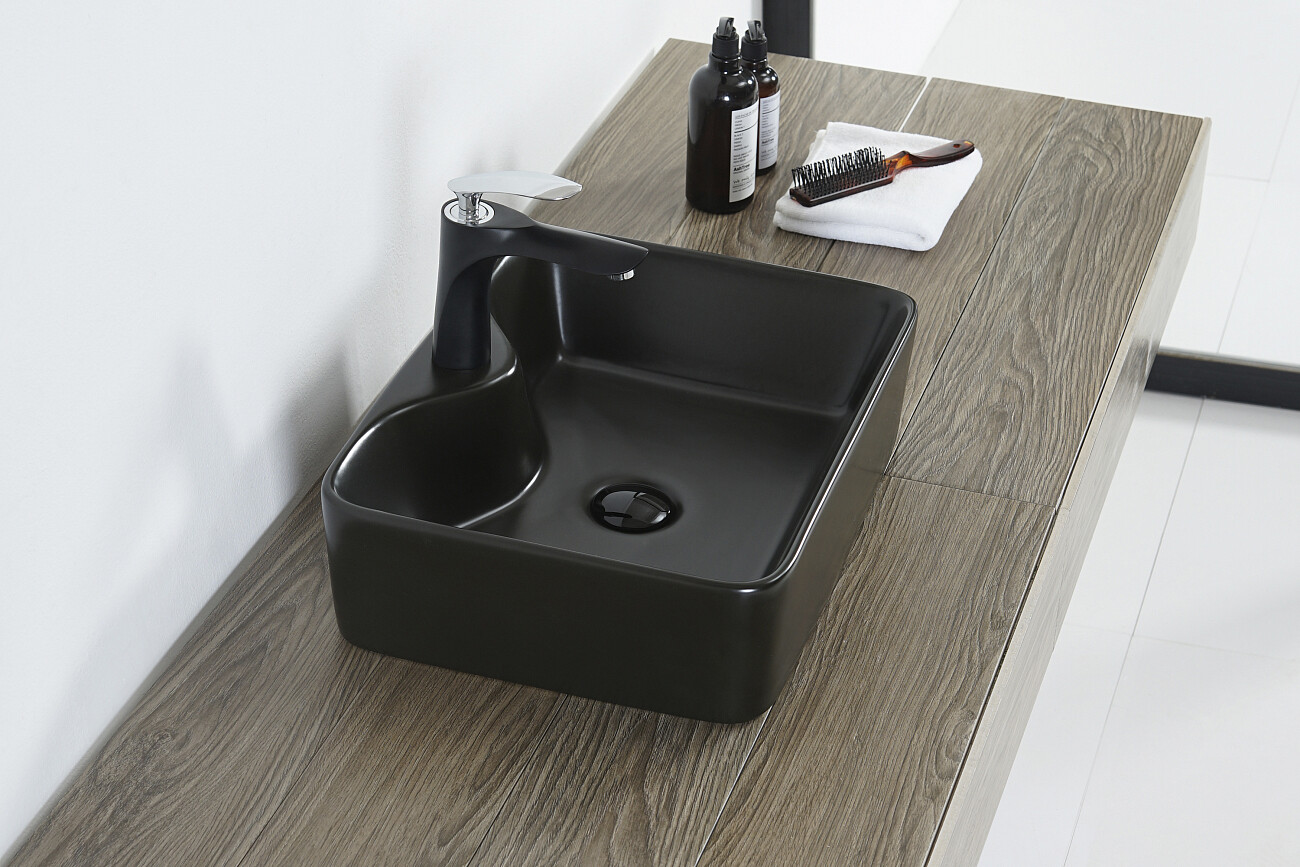 Раковина накладная фарфоровая прямоугольная 37х48 см черная Stworki "Ольборг" OL-01Rb - изображение 5