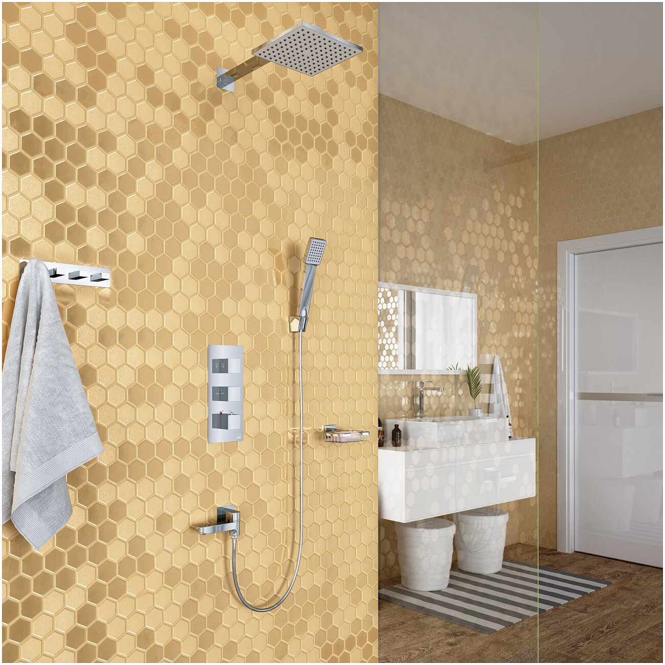 Душевой комплект встроенный с термостатом и тропическим душем хром Timo Tetra-thermo SX-0199-00SM - изображение 2