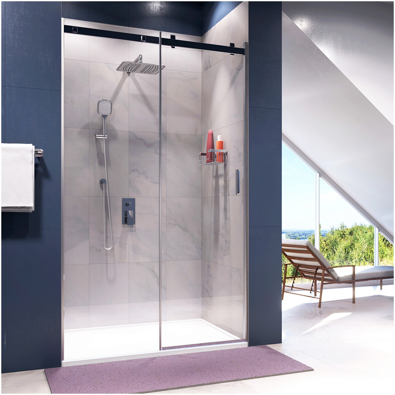 Душевая дверь стеклянная 200х140 см хром Wasserkraft Alme 15R31 - изображение 2