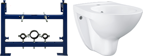 Биде подвесное альпин-белое Grohe Bau Ceramic 39433000 с инсталляцией для биде Stworki 540201
