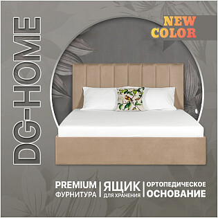 Кровать двуспальная с подъемным механизмом и ящиком для белья 160х200 латте Вега