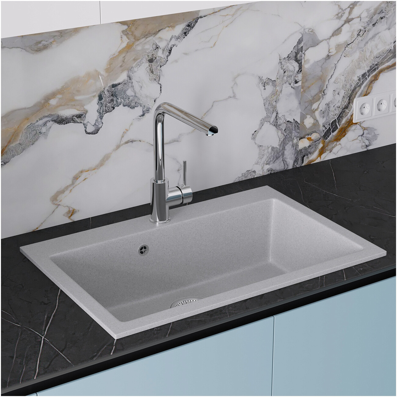 Мойка кухонная светло-серая Domaci "Болонья" М-39-006 - изображение 8