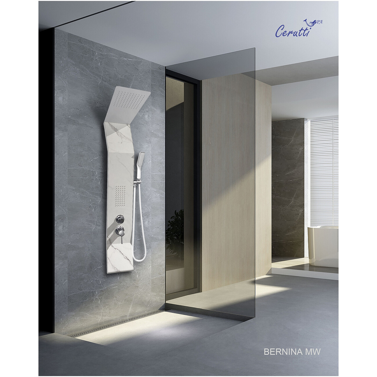 Душевая панель с тропическим душем 136х22 см мраморная матовая Cerutti SPA Bernina MW CT8981 - изображение 2