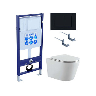 Унитаз белый Aquatek &quot;Вега&quot; AQ1905-00 с инсталляцией INS-0000012 и черной кнопкой KDI-0000012