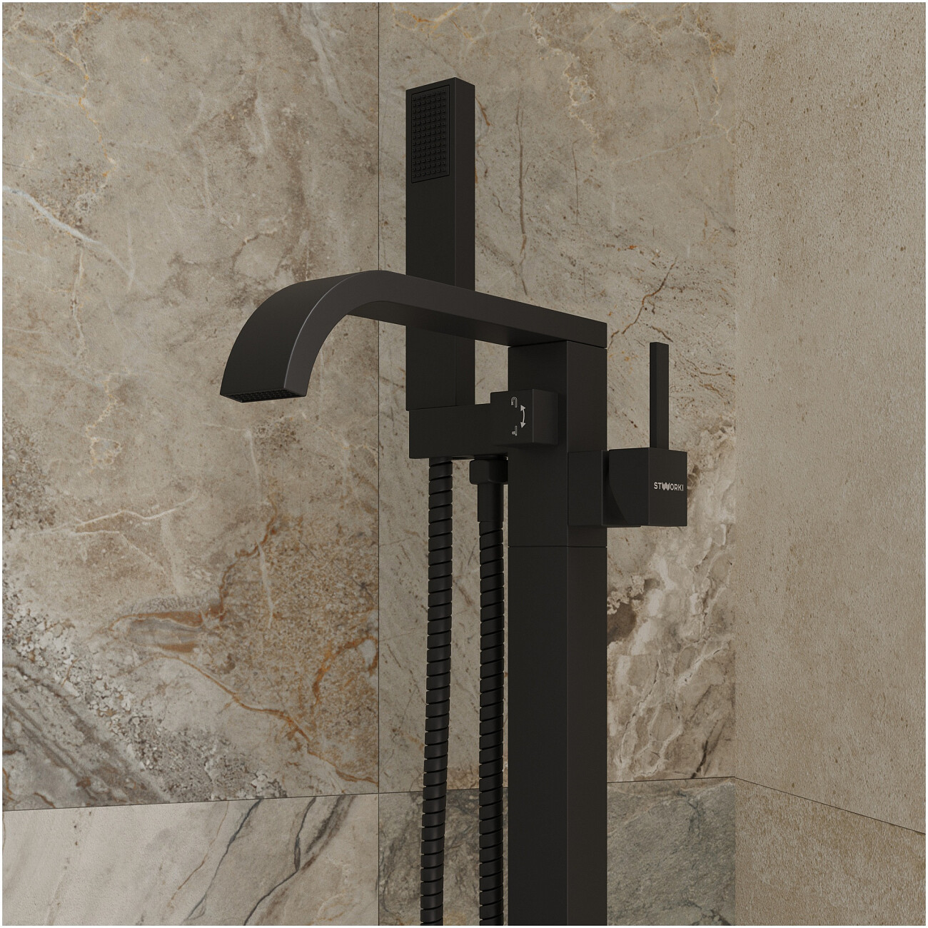 Смеситель напольный для ванны с душем черный Stworki "Эстерсунд" S31080BK - изображение 5