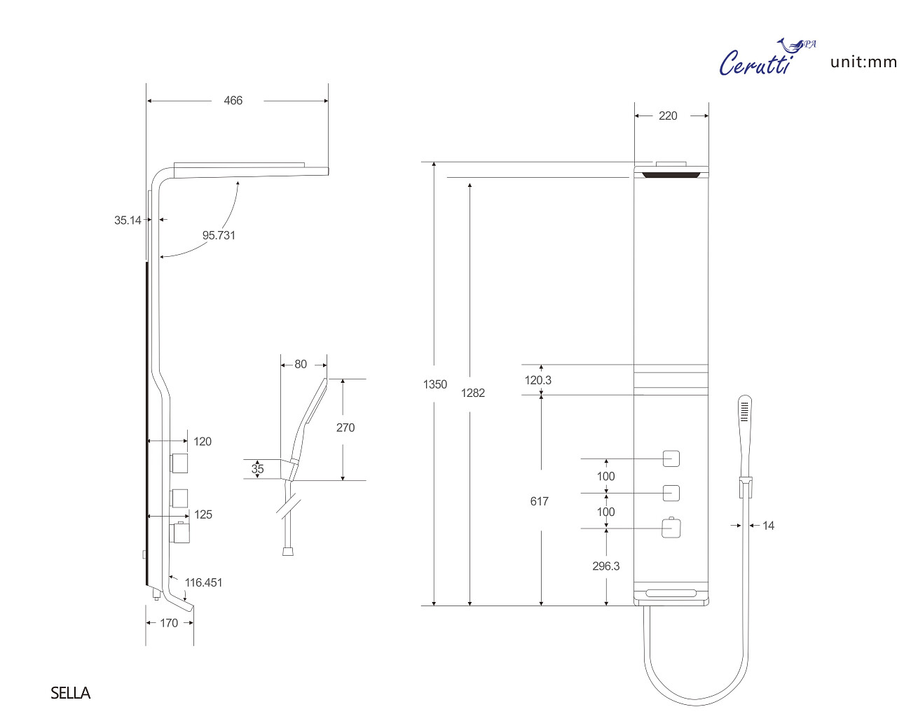 Душевая панель с тропическим душем 135х22 см черная глянцевая Cerutti SPA Sella B CT8989 - изображение 5