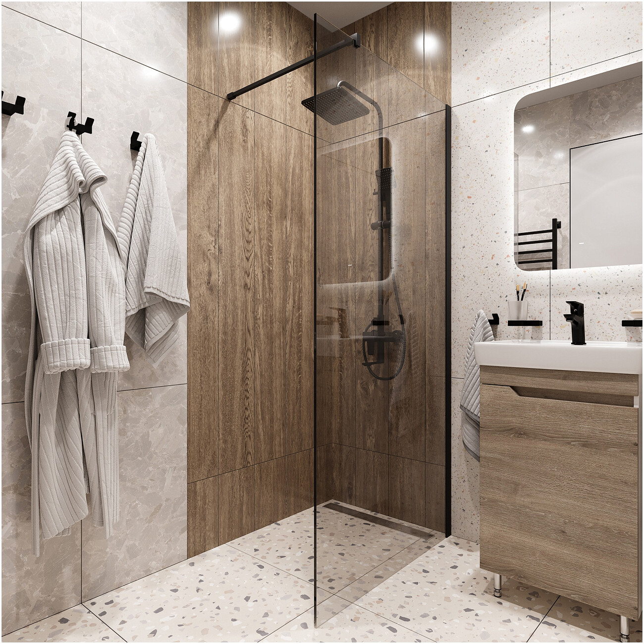 Душевая перегородка с держателем 90 см прозрачная, черная Diwo "Орёл" DS-OR-90-BL - изображение 2