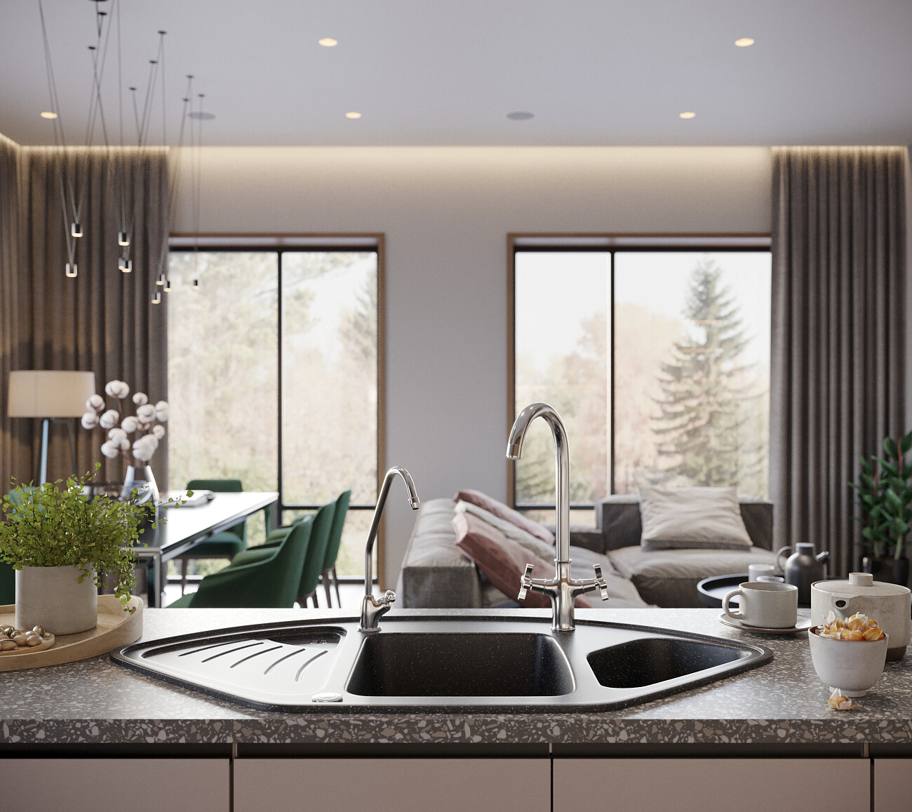 Мойка кухонная многоугольная мраморная черная Domaci "Бьелла" DMC-14K-308 - изображение 6