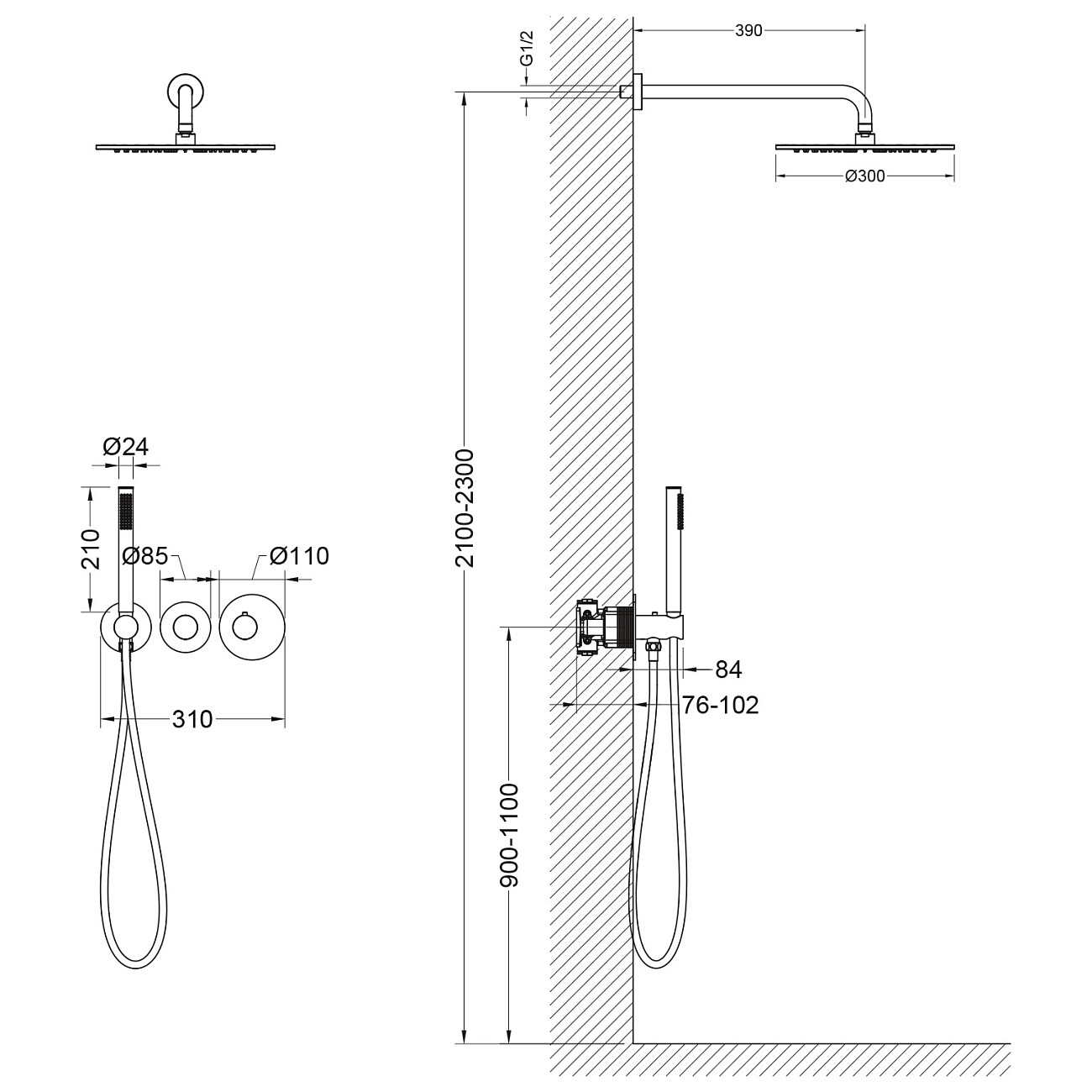 Душевой комплект встроенный с верхним душем и термостатом хром Timo Saona SX-2359-00SM - изображение 5