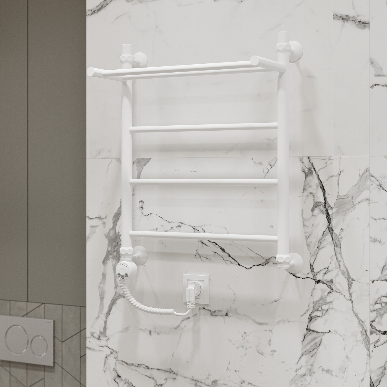 Полотенцесушитель электрический 60х50 см с полкой белый Ewrika "Сафо" FP L - изображение 3