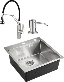 Мойка кухонная брашированная  сталь Domaci &quot;Равенна&quot; PVD DMB-117A со смесителем DCB 7012 сатин