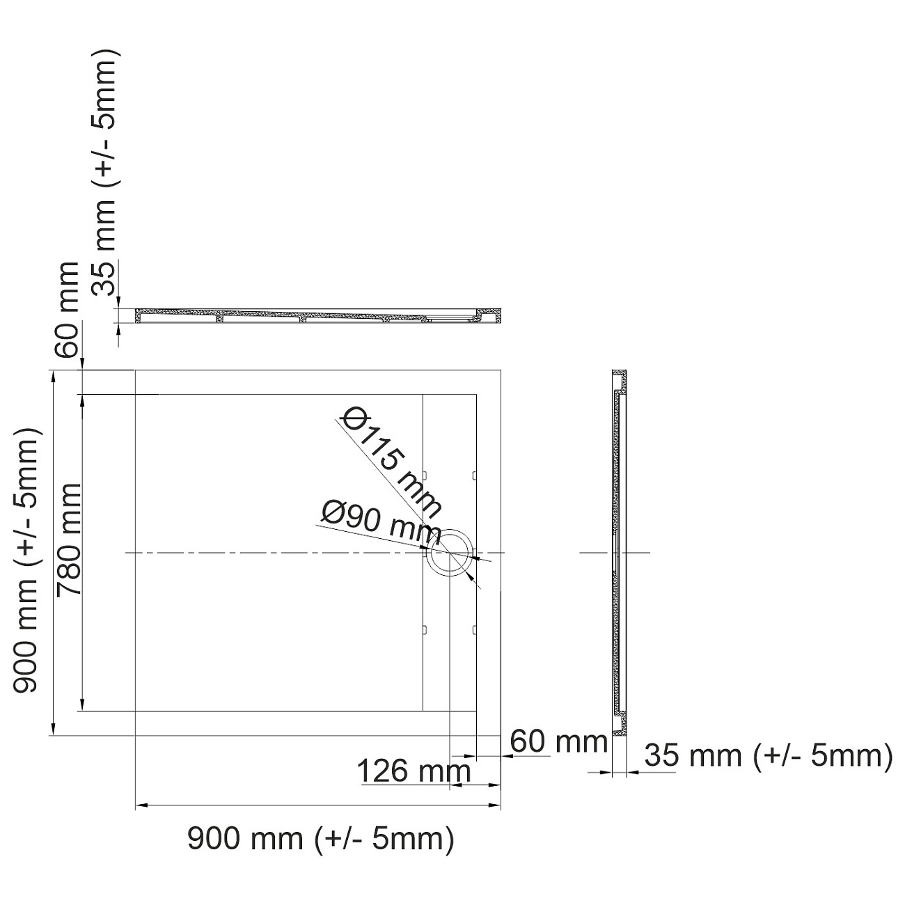 Душевой поддон из искусственного камня квадратный 90х90 см белый Wasserkraft Mindel 85T03 - изображение 3