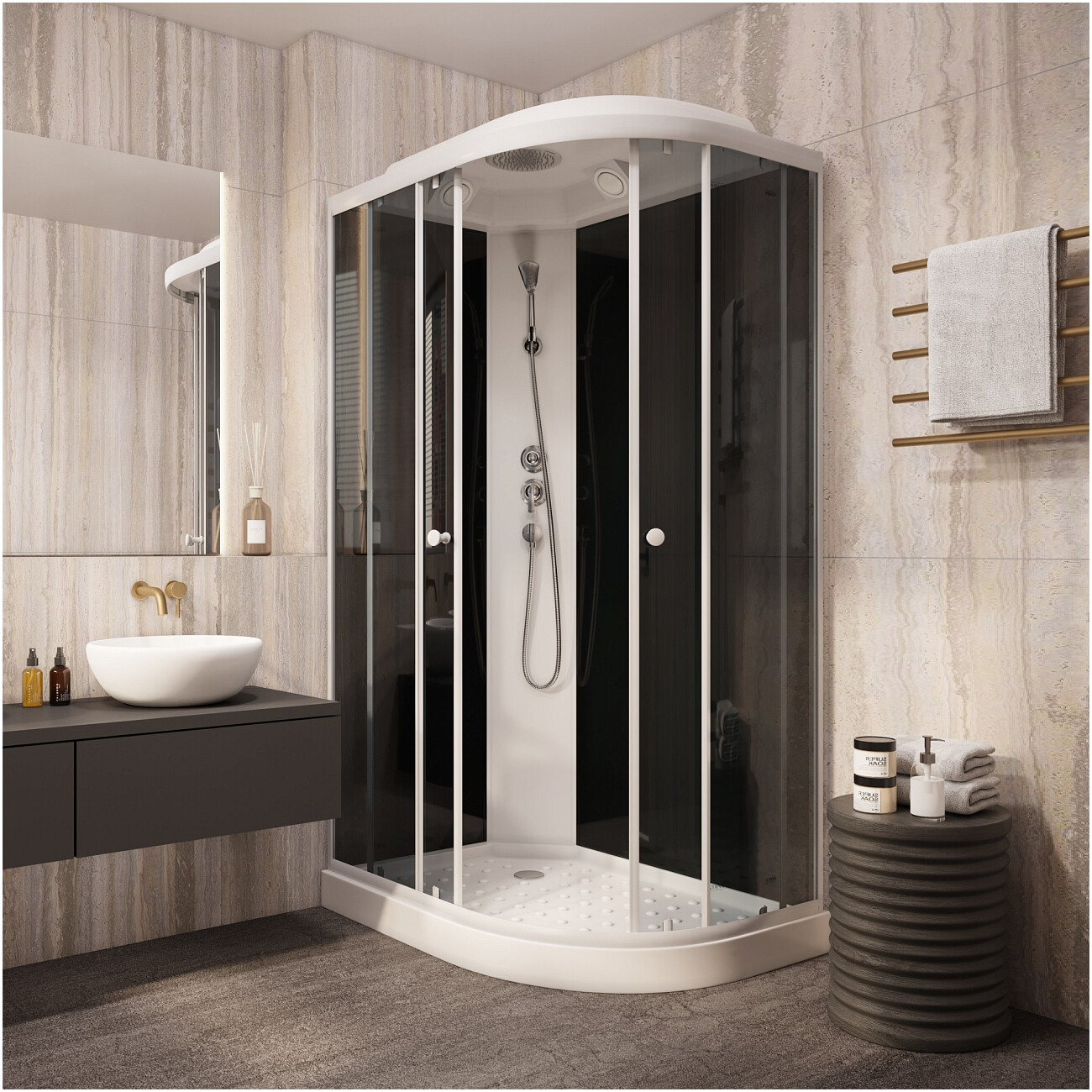 Душевая кабина ассиметричная левая с низким поддоном 80х120 см белая, черная Parly EC1231L - изображение 5