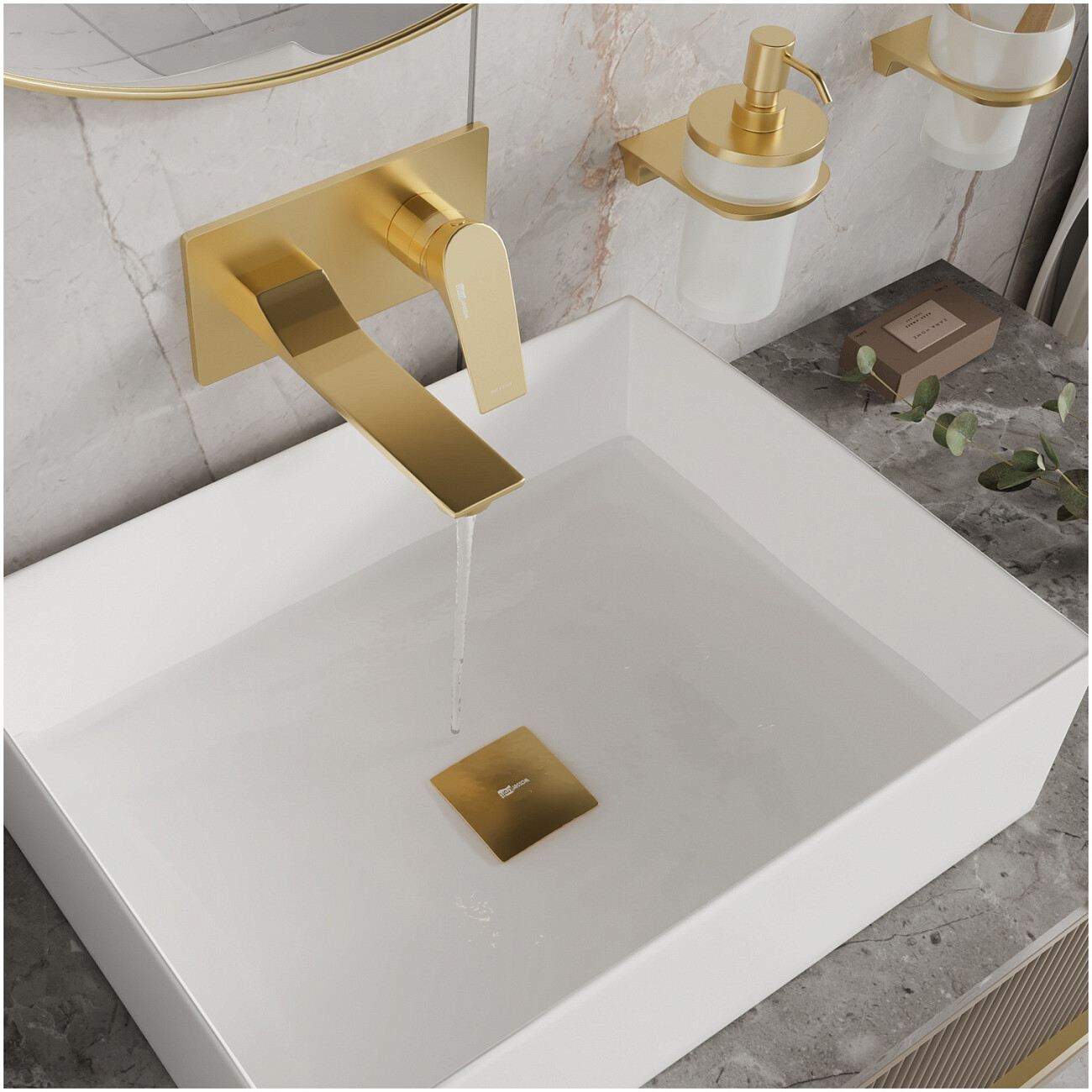 Смеситель для раковины встраиваемый из латуни золотой Wasserkraft 5530 - изображение 2