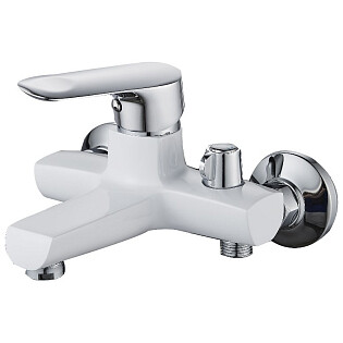 Смеситель для ванны однорычажный с душевым гарнитуром белый, хром Ammore A3008-C