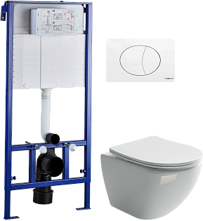 Унитаз белый Ceramicanova Metropol CN4002 с инсталляцией Stworki 510162 с белой кнопкой 230824
