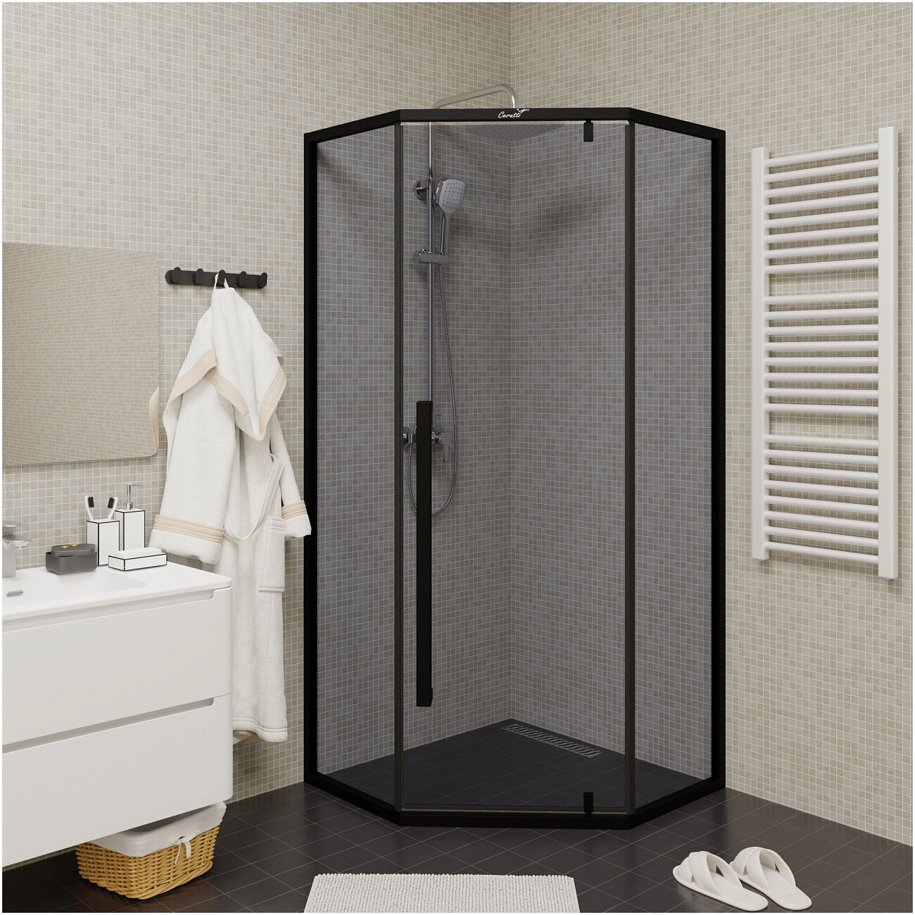 Душевой уголок пятиугольный 90x90 см черный матовый Cerutti SPA C3AB - изображение 4