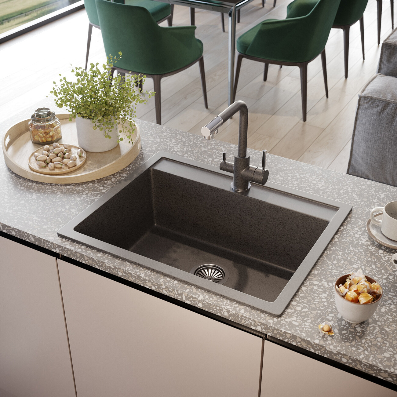 Мойка кухонная 64х51 см антрацит Domaci "Солерно" DMQ-1640.Q - изображение 4