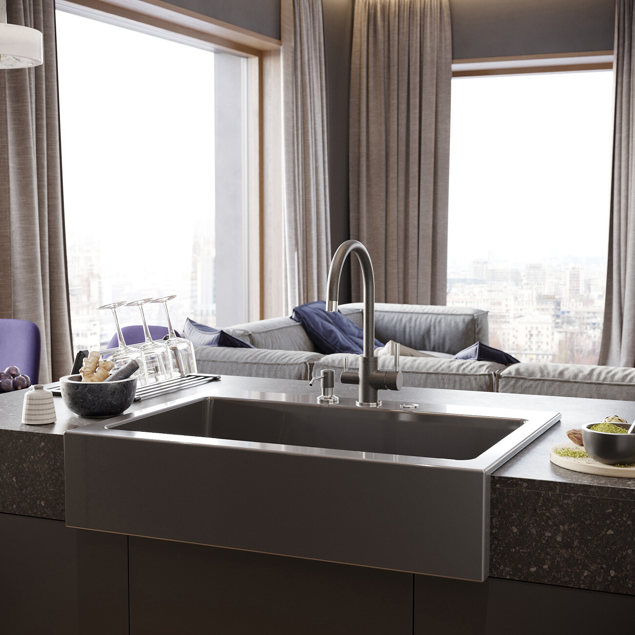 Мойка кухонная антрацит Domaci "Сиена" 50186-112 3 holes - изображение 4