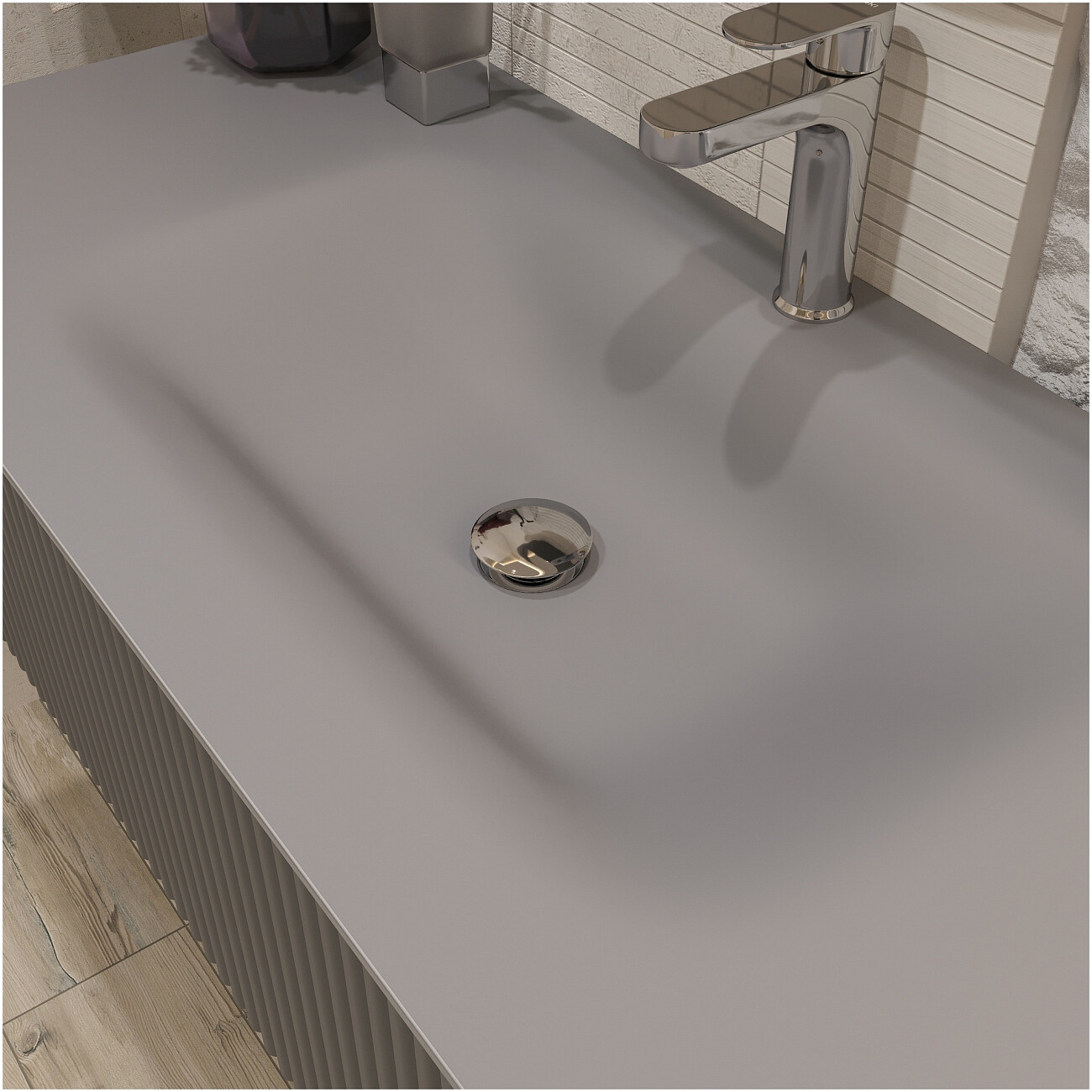 Раковина мебельная стеклянная 120 см серая Stworki "Вестфолл" - изображение 4