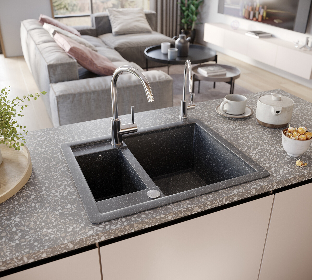 Мойка кухонная прямоугольная мраморная черная Domaci "Бьелла" DMC-21-308 - изображение 5