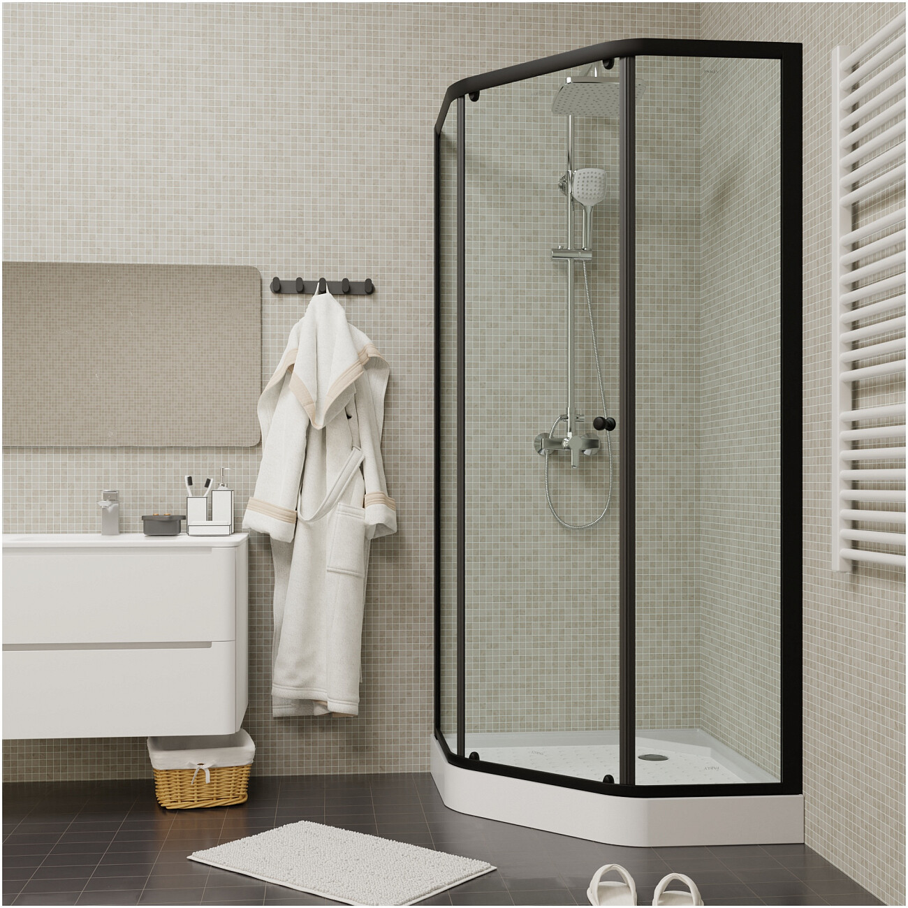 Душевой уголок пятиугольный с низким поддоном 90х90 см черный Parly ZEP91B - изображение 5