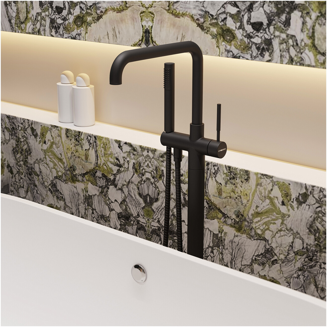 Смеситель напольный для ванны с душем черный Stworki "Лунд" S25080BK - изображение 4