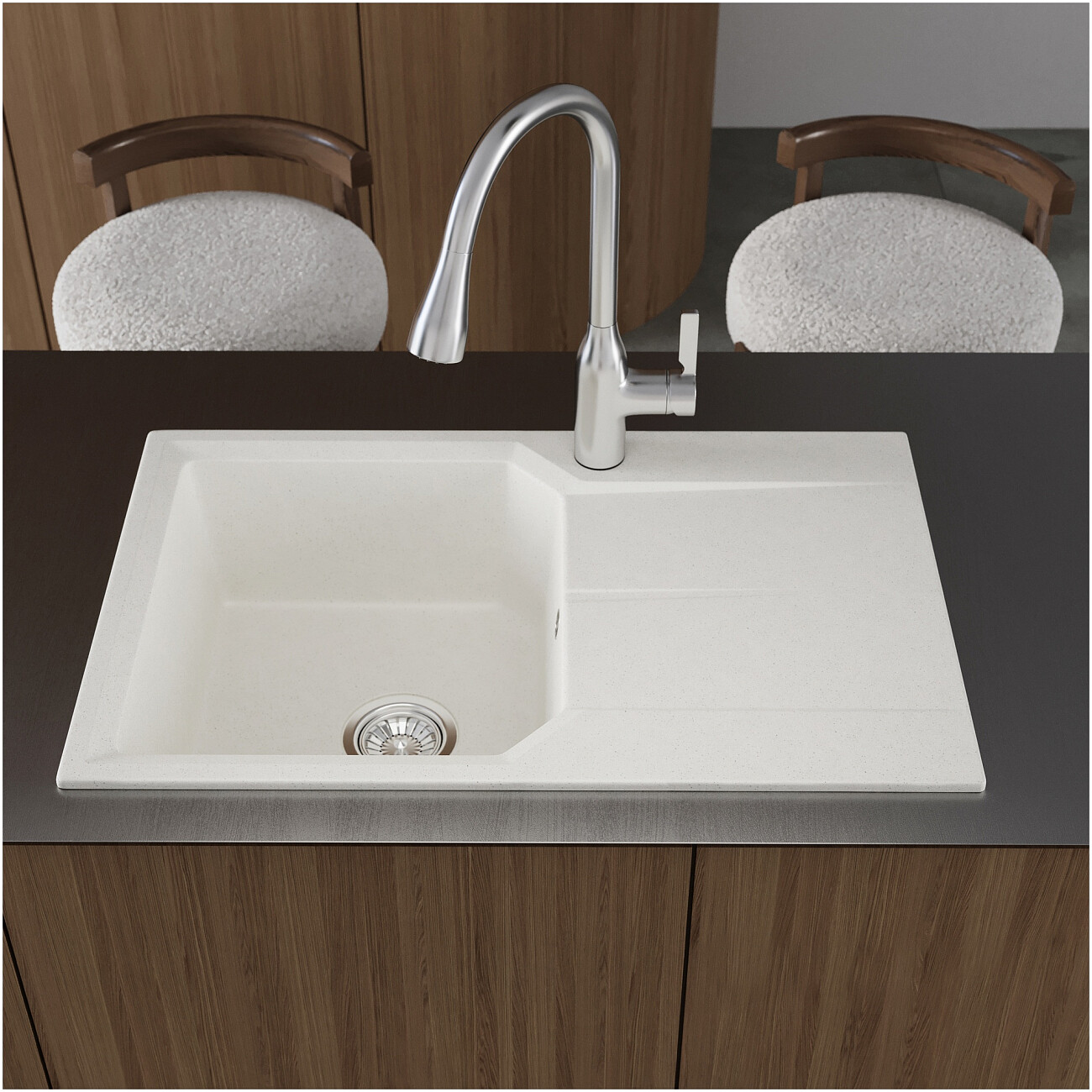 Мойка кухонная из искусственного мрамора прямоугольная 49х78 см белая Domaci "Парма" 78-49-200 - изображение 3
