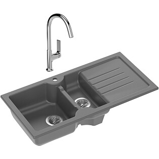 Мойка кухонная антрацит Domaci &quot;Сиена&quot; 54100-112 со смесителем Stworki HDA4228XH2