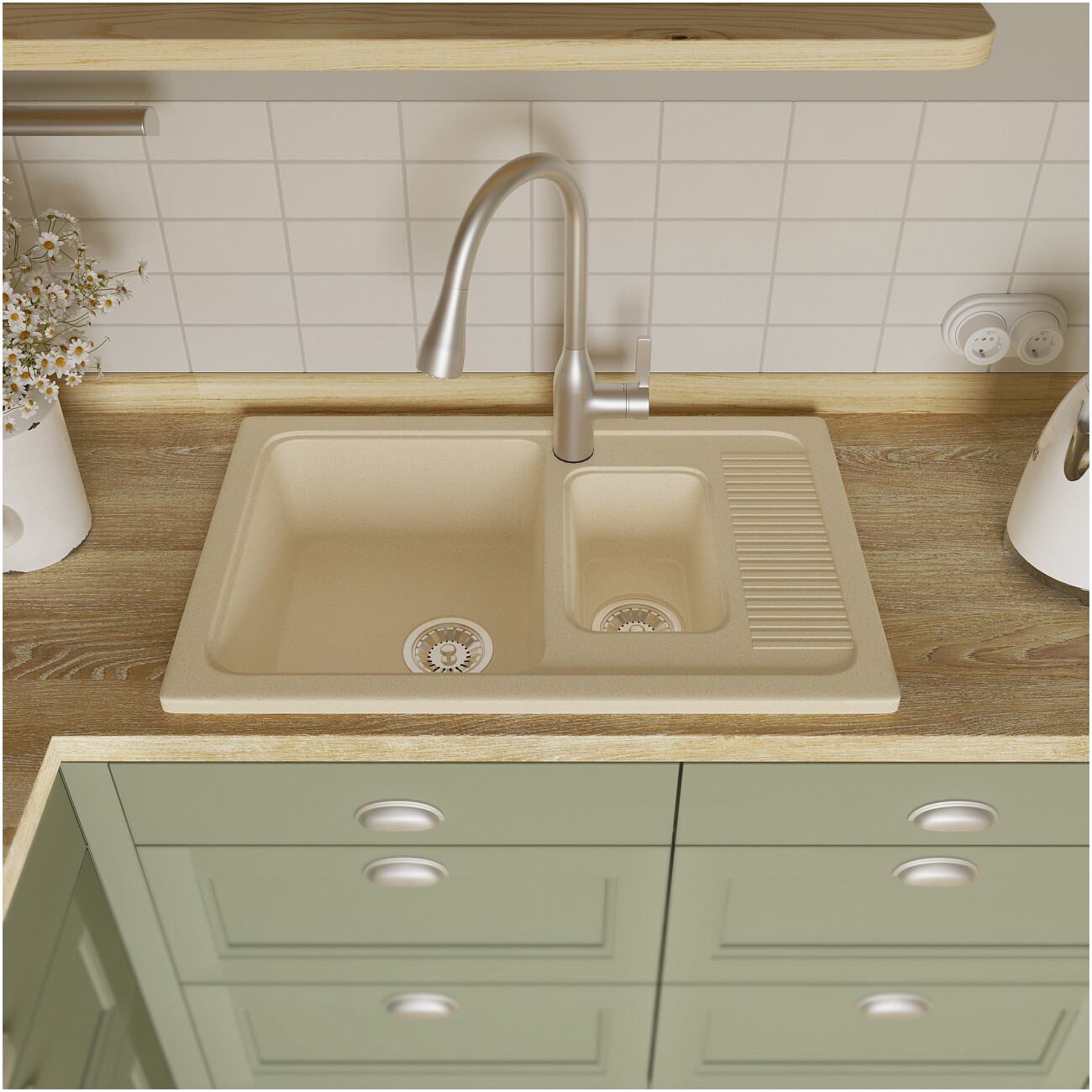 Мойка кухонная бежевая Domaci "Парма" 77-49-800 - изображение 3