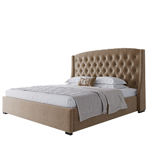 Кровать двуспальная 180х200 без гвоздиков песочная из велюра Hugo