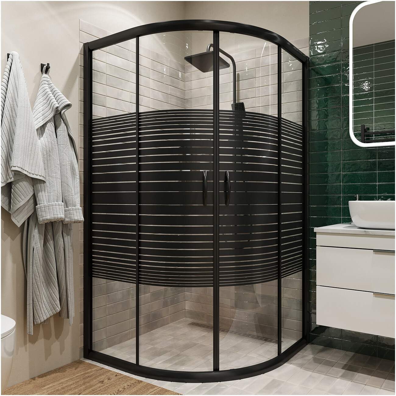 Душевой уголок четверть круга 100х100 см черный Diwo "Брянск" DS-BR-100х100-BL - изображение 2