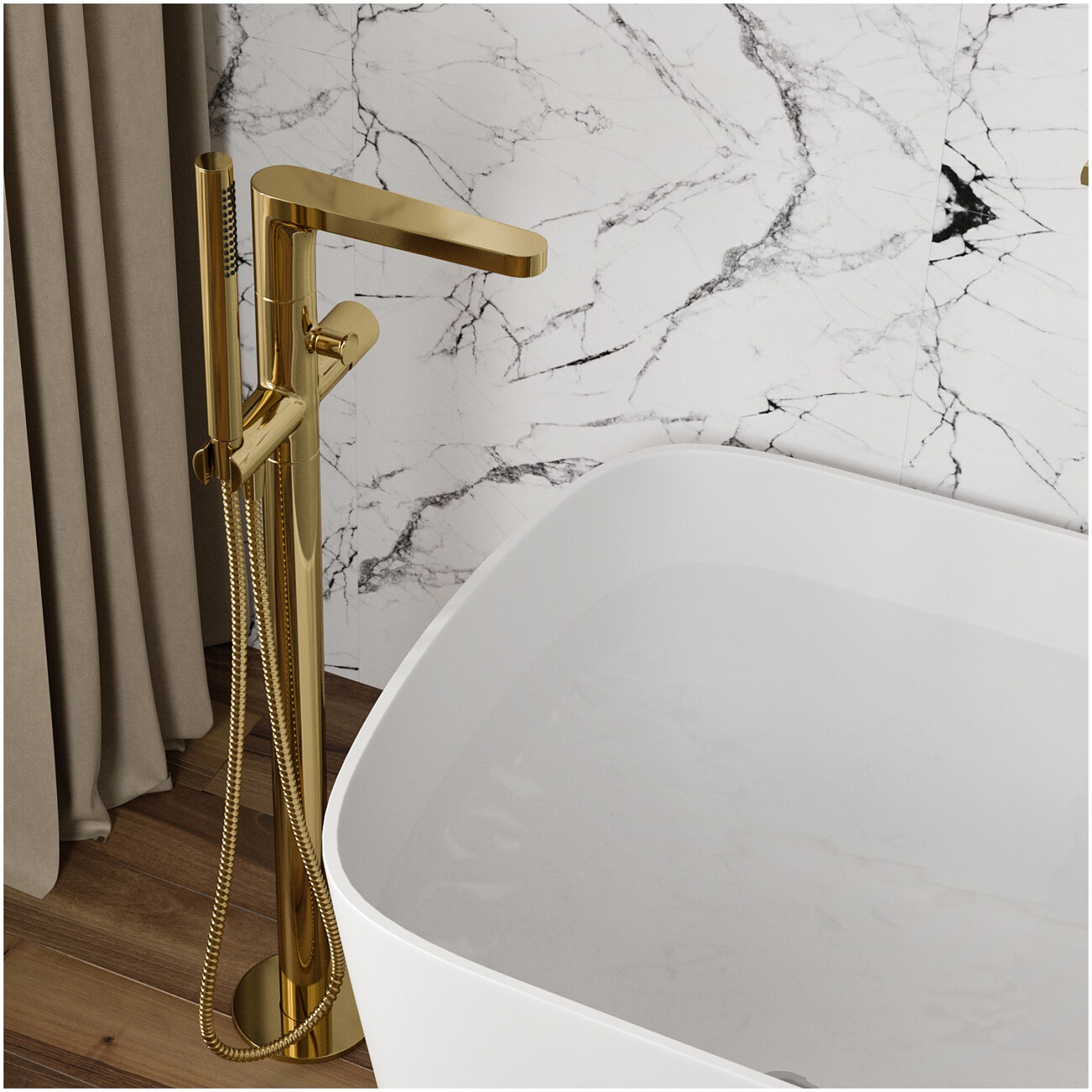 Смеситель для ванны напольный из латуни золотой Wasserkraft 7621 - изображение 2