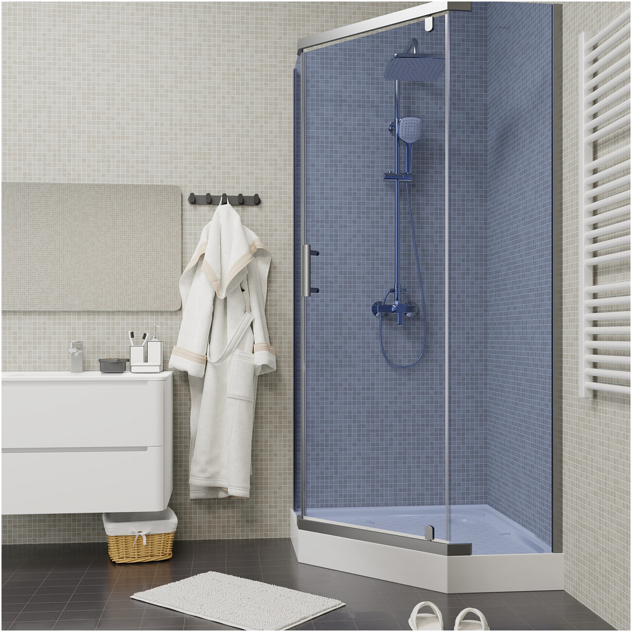 Душевой уголок пятиугольный с низким поддоном 90х90 см хром Parly ZPE911 - изображение 6