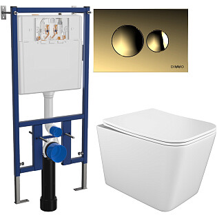 Унитаз подвесной Stworki &quot;Молде&quot; S23401WH с инсталляцией Diwo 4501, с кнопкой смыва золотой 7315