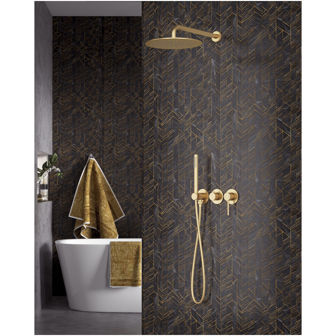 Душевой комплект встраиваемый с верхним душем золото матовое Timo Saona SX-2349-17SM - изображение 4