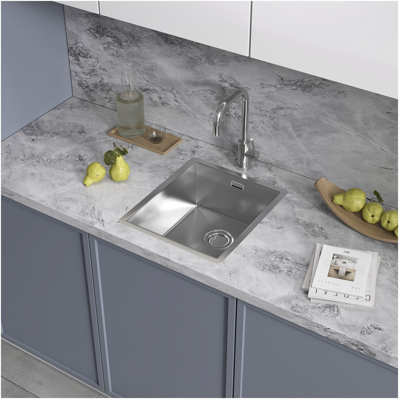 Кухонная мойка из нержавеющей стали 44х38 см полированная сталь Reflexion Como RX2038SS - изображение 6