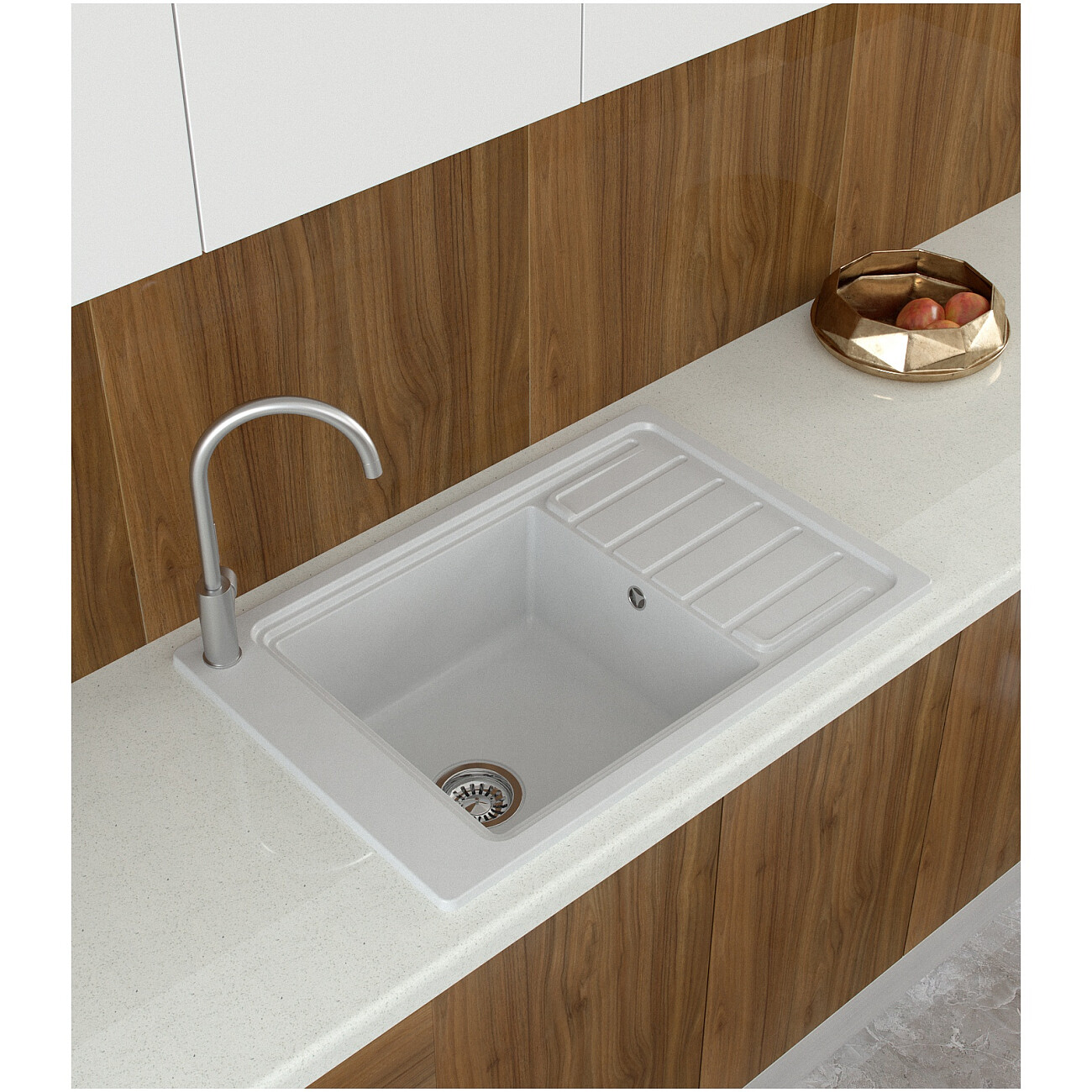 Мойка кухонная кварцевая прямоугольная 51х77 см белая Domaci "Римини" DG U-650 - изображение 5