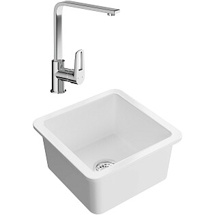 Мойка кухонная белый глянец Domaci &quot;Сиена&quot; 50345-101 со смесителем Stworki HDA3338XH