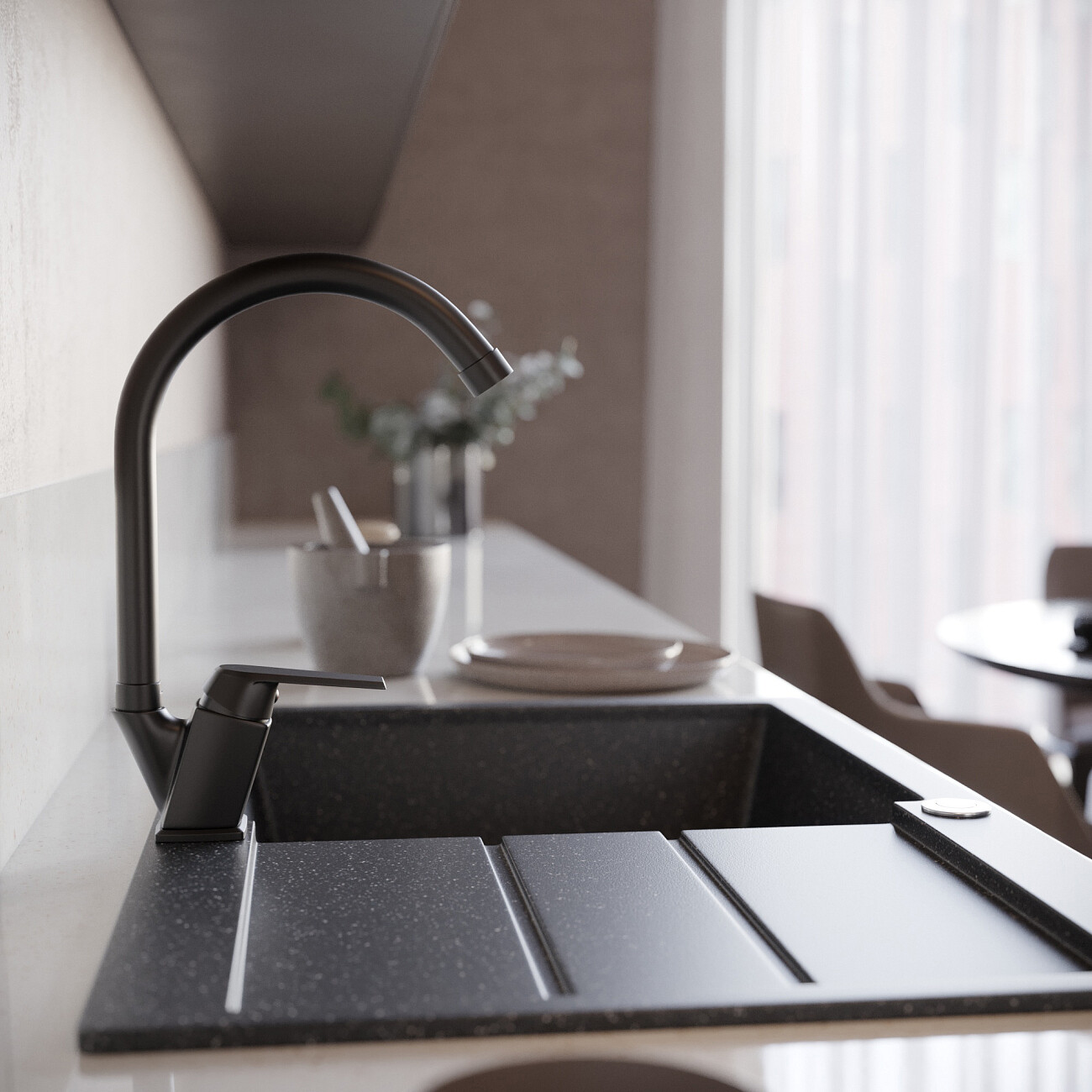 Смеситель для кухни однорычажный черный Domaci "Равенна" SM-01b - изображение 6
