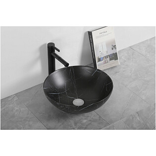 Раковина накладная фарфоровая круглая 40 см черный мрамор Cerutti SPA CR3301MMB1