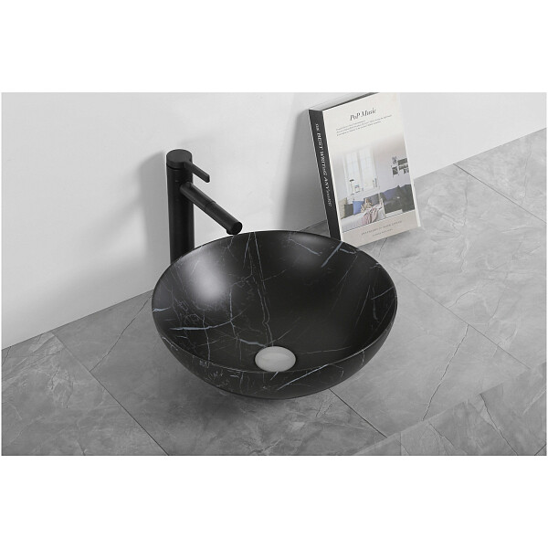 Раковина накладная фарфоровая круглая 40 см черный мрамор Cerutti SPA CR3301MMB1 - изображение 1