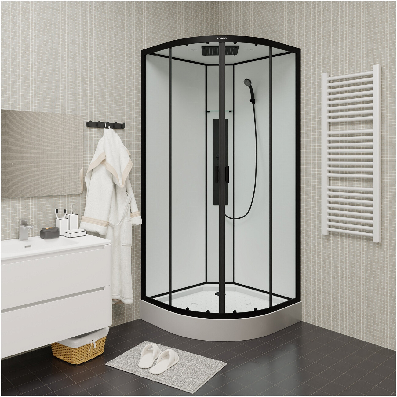 Душевая кабина четверть круга с низким поддоном 90х90 см с низким поддоном черная Parly Ami - изображение 12
