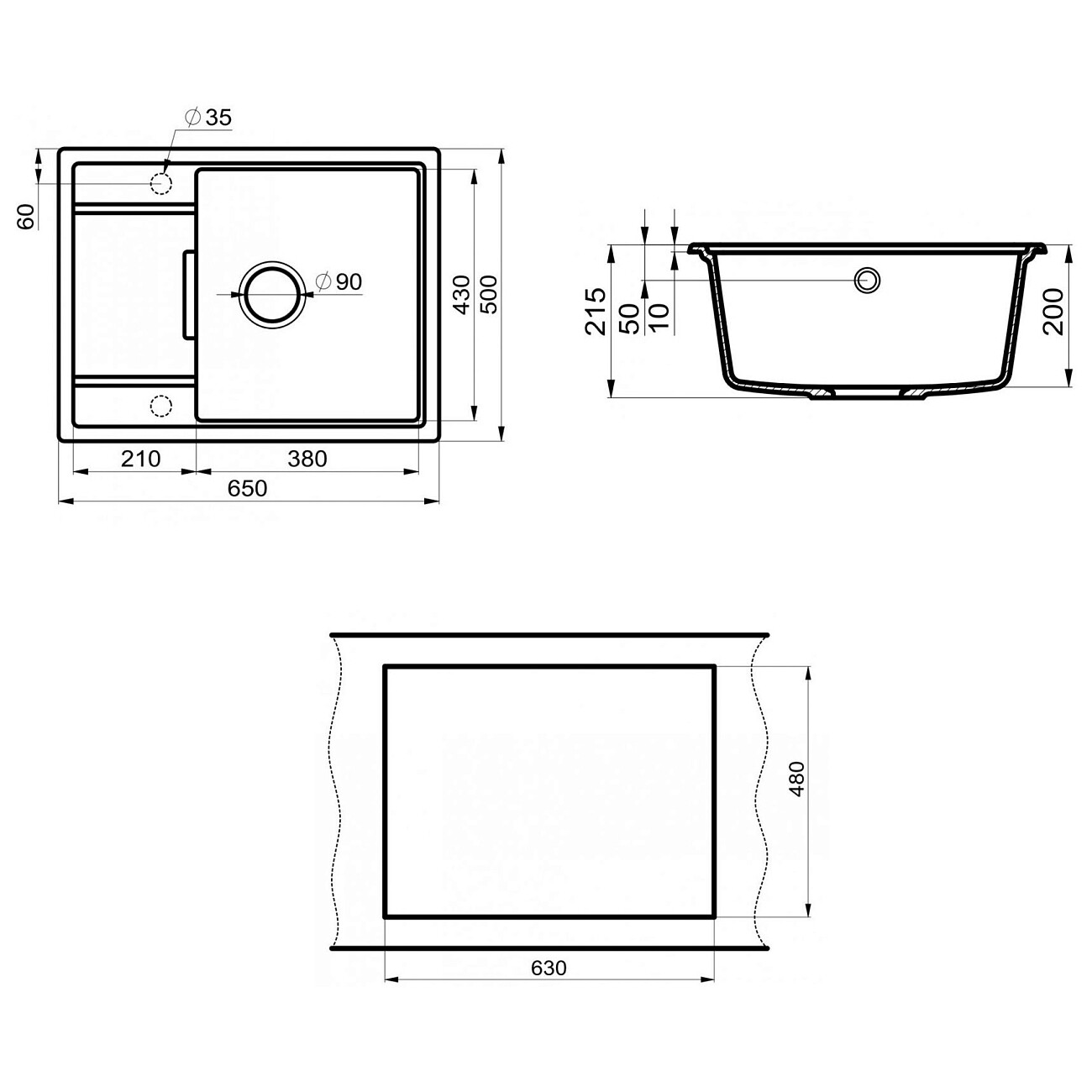 Мойка кухонная кварцевая прямоугольная белая Point "Стил 65" PN3009W - изображение 4