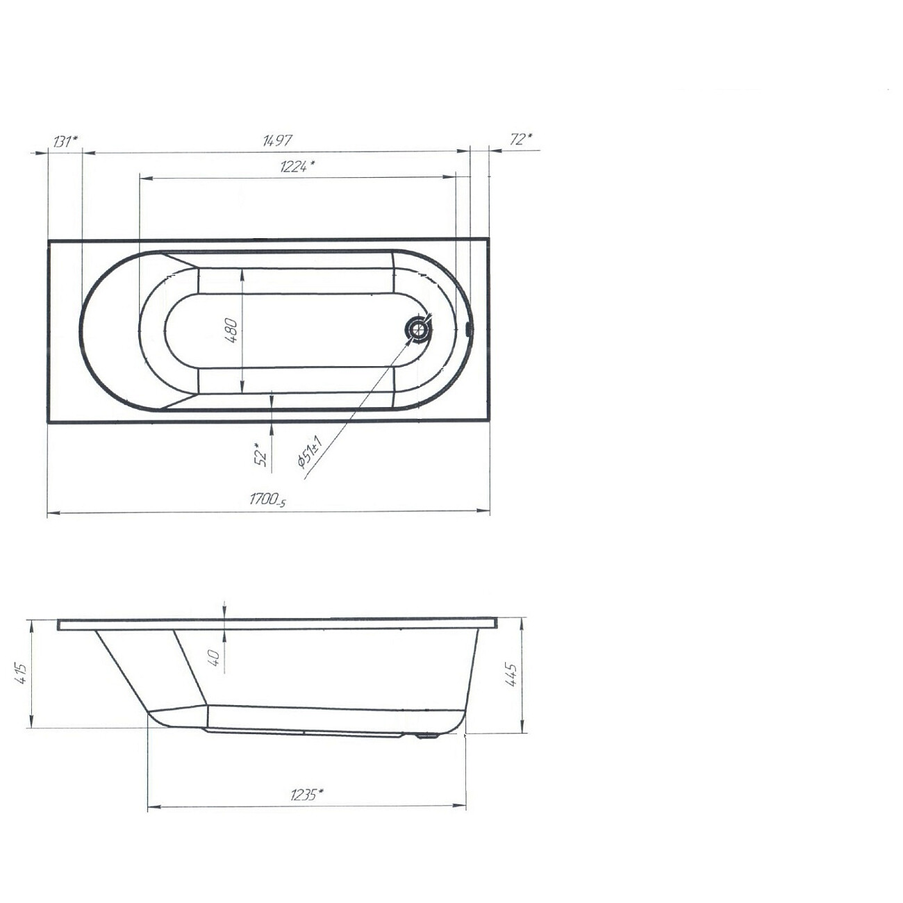 Ванна акриловая прямоугольная 70х170 см белая Creto Solly 18-17070 - изображение 7