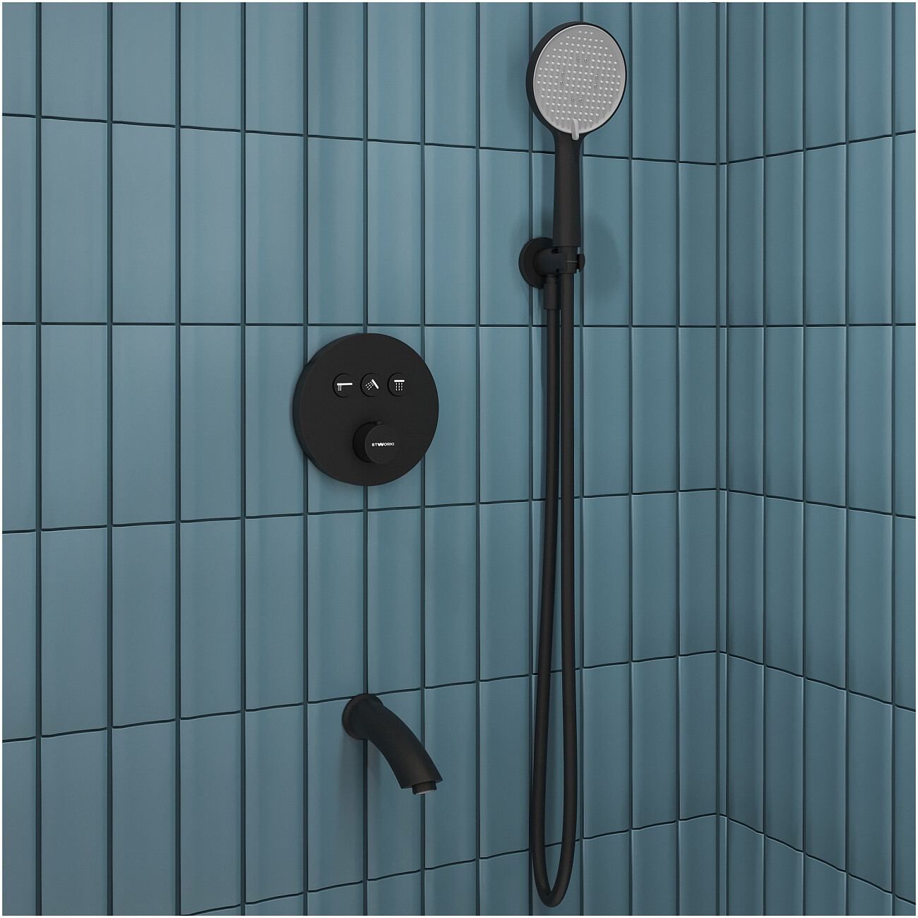 Душевой комплект и изливом матовый черный Stworki "Левангер" S07210BK - изображение 9