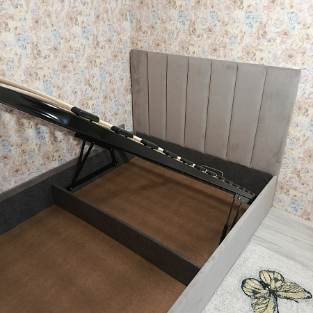 Кровать полутораспальная с подъемным механизмом и ящиком для белья 140х200 мокко Вега