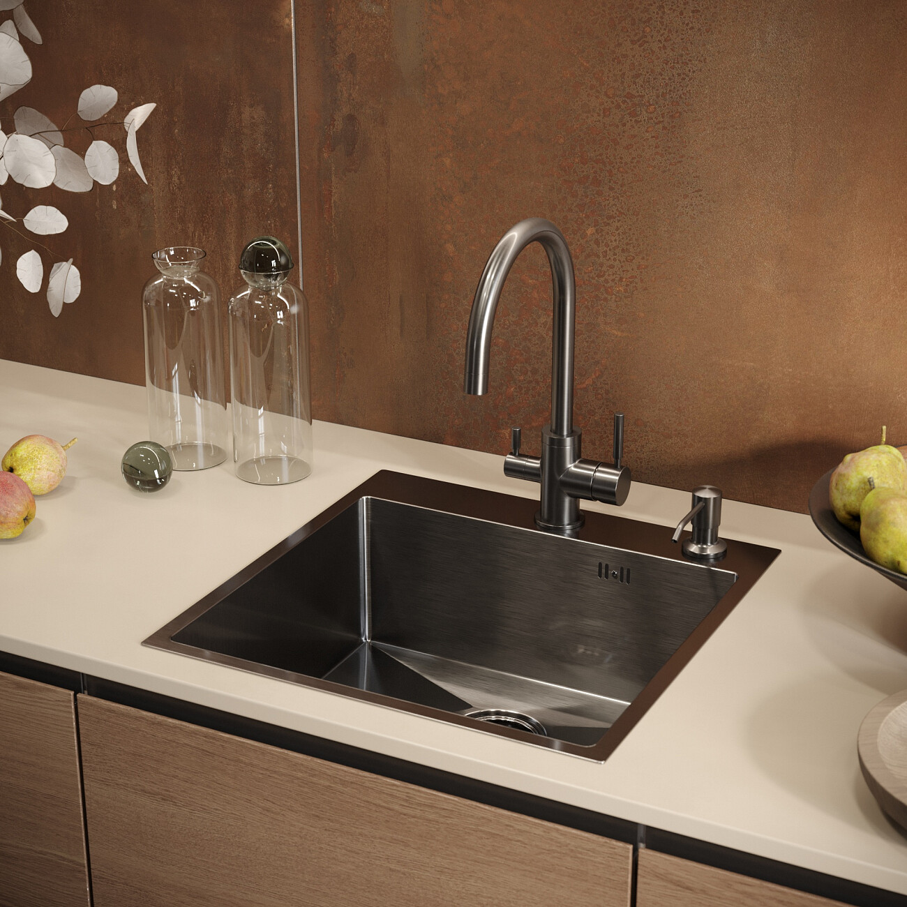 Мойка кухонная квадратная металлическая черная Domaci "Равенна" PVD DMB-117A - изображение 4