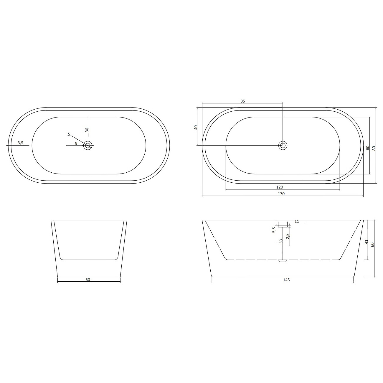 Ванна акриловая отдельностоящая 170 см белая Cerutti SPA Resia CT10304 - изображение 7