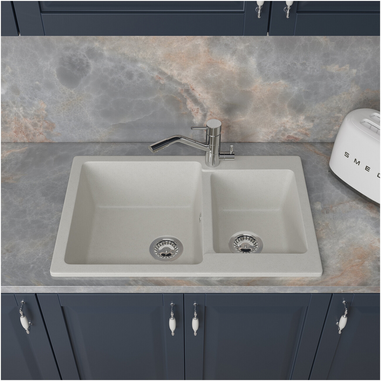 Мойка кухонная белая Domaci "Болонья" М-191-001 - изображение 7